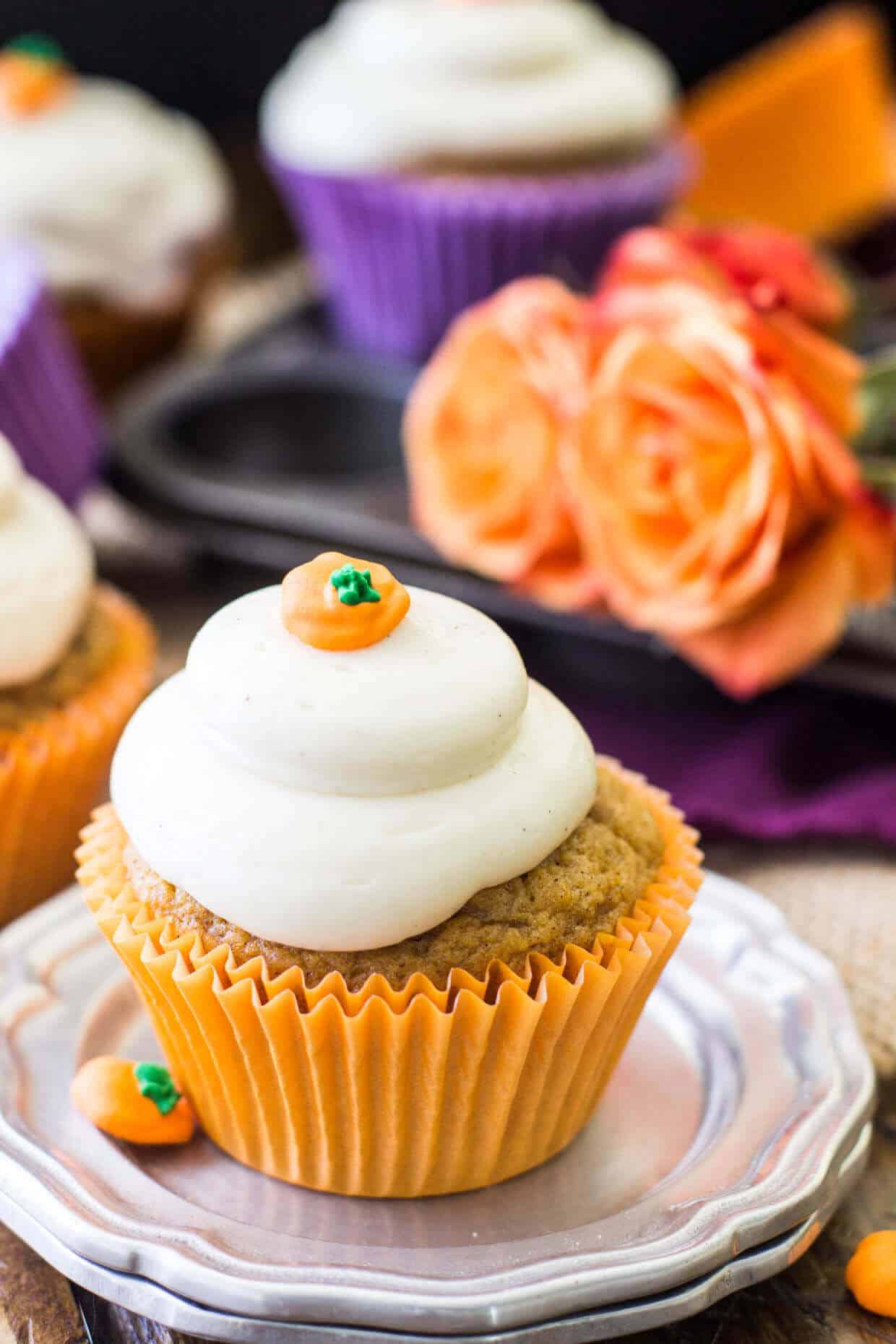 Pumpkin Cupcakes with Brown Sugar Cream Cheese Frosting Sugar Spun Run